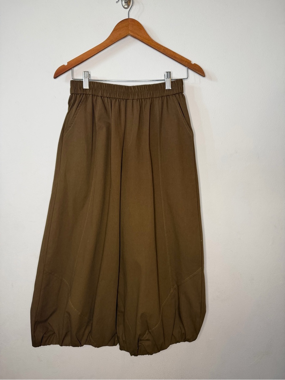 Brown Elastic Waist Casual Bubble Pants